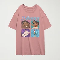 Box Up Chars Womens Juniors Crew Neck Short Sleeve Oversized Moana Graphic T-Shirt