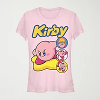 Womens Juniors Crew Neck Short Sleeve Regular Fit Kirby Nintendo Graphic T-Shirt