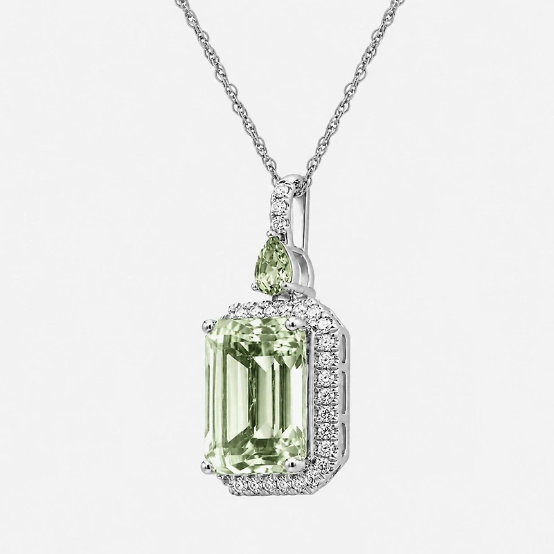 Womens Genuine Green Amethyst Sterling Silver Pendant
