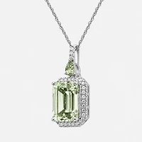 Womens Genuine Green Amethyst Sterling Silver Pendant
