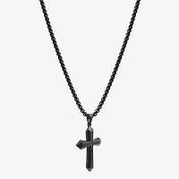Cross Mens Black Cubic Zirconia Stainless Steel Cross 24 Inch Pendant Necklace