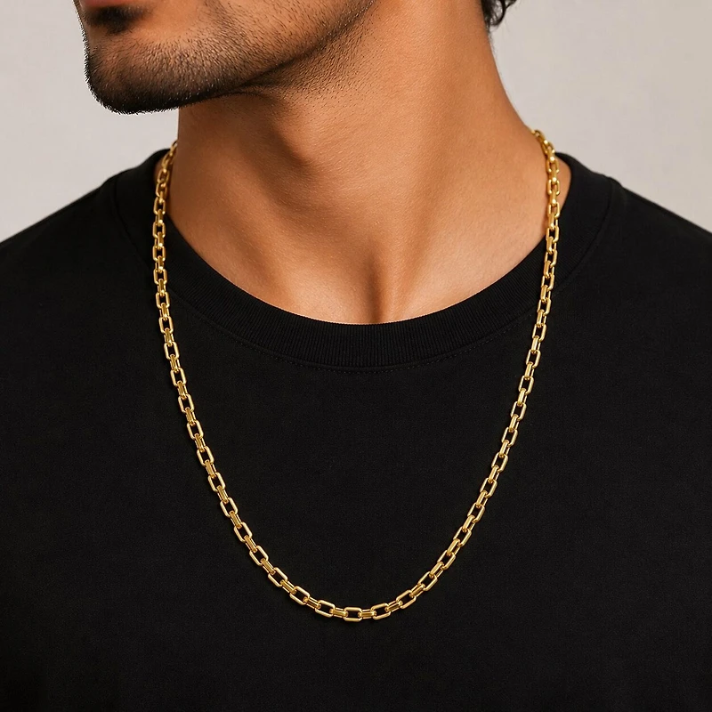 Mens 14K Gold Over Stainless Steel 24 Inch Link Chain Necklace