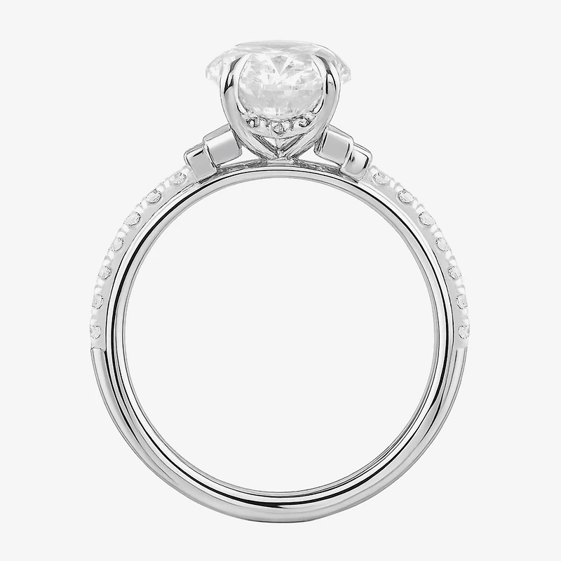 (F / Si2) Womens 2 1/4 CT. T.W. Lab Grown White Diamond 10K Gold Oval Side Stone Engagement Ring