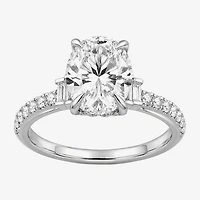 (F / Si2) Womens 2 1/4 CT. T.W. Lab Grown White Diamond 10K Gold Oval Side Stone Engagement Ring
