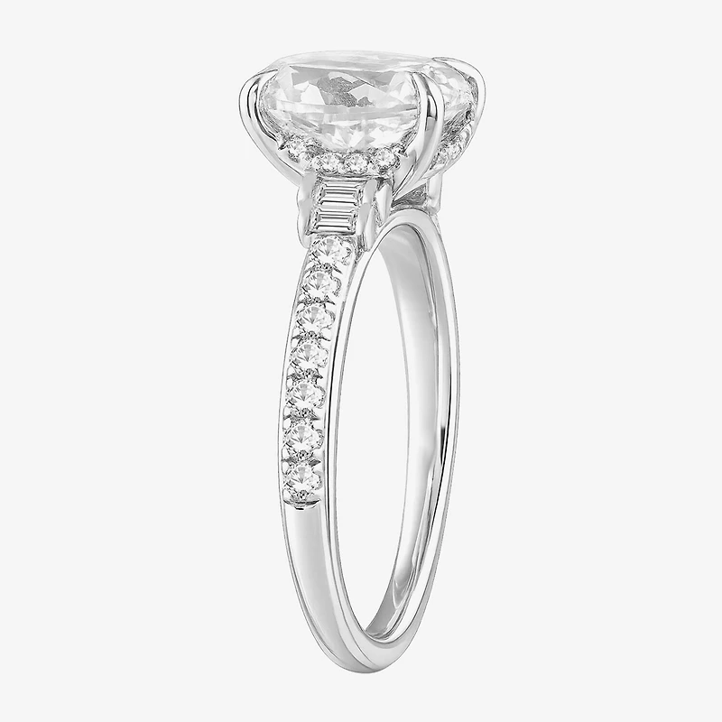 (F / Si2) Womens 2 1/4 CT. T.W. Lab Grown White Diamond 10K Gold Oval Side Stone Engagement Ring