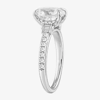 (F / Si2) Womens 2 1/4 CT. T.W. Lab Grown White Diamond 10K Gold Oval Side Stone Engagement Ring