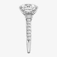 (F / Si2) Womens 2 1/4 CT. T.W. Lab Grown White Diamond 10K Gold Oval Side Stone Engagement Ring