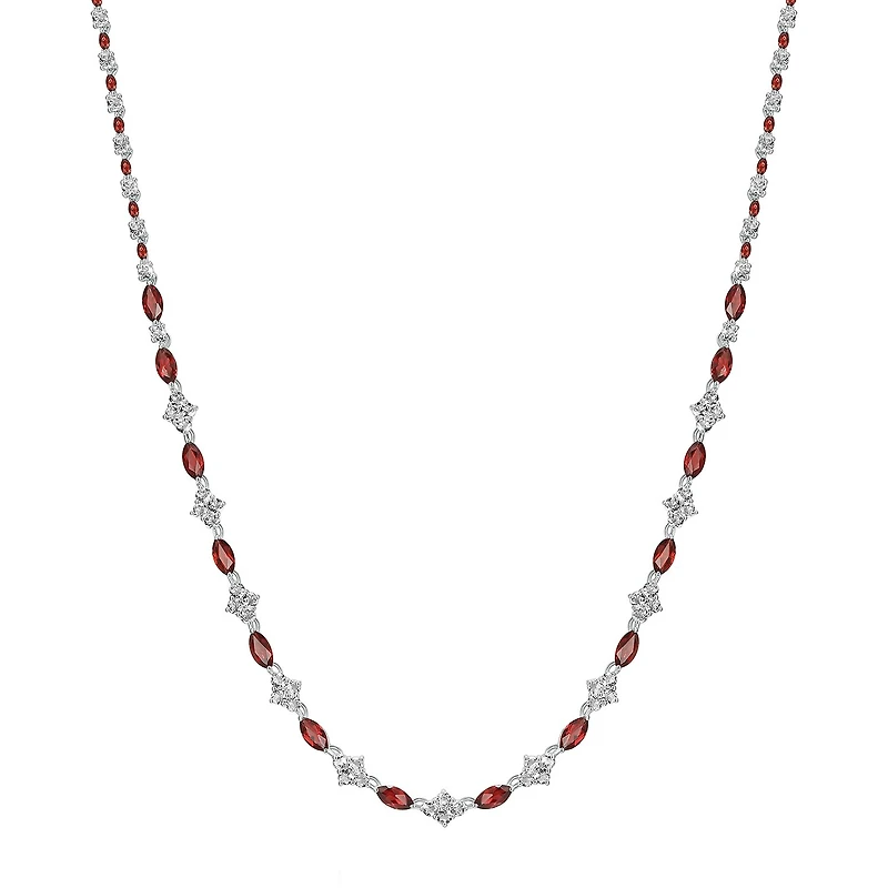 Womens Red Garnet Sterling Silver 18 Inch Tennis Necklace