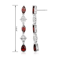 Womens Genuine Red Garnet Sterling Silver Drop Earrings