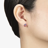 Silver Treasures Flag Multi Color Crystal Sterling Silver 9.1mm Stud Earrings