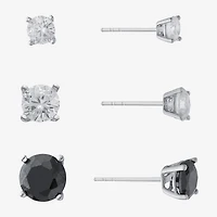 Silver Treasures Womens Multi Color Cubic Zirconia Sterling Silver 3 Pair Earring Set