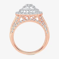 Womens 2 CT.T.W. Natural Diamond 10K or 14K Gold Pear Side Stone Halo Bridal Set