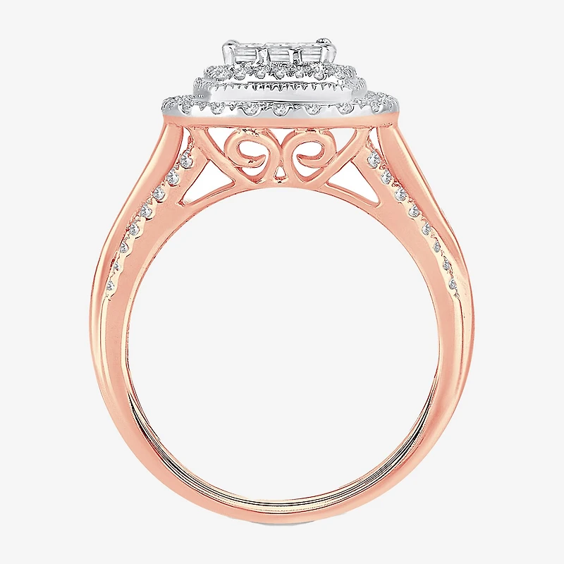 Womens 1 CT.T.W. Natural Diamond 10K or 14K Gold Cushion Side Stone Halo Engagement Ring