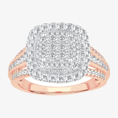 Womens 1 CT.T.W. Natural Diamond 10K or 14K Gold Cushion Side Stone Halo Engagement Ring