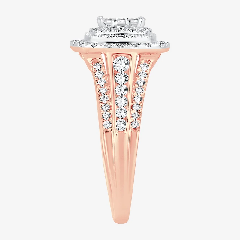 Womens 1 CT.T.W. Natural Diamond 10K or 14K Gold Cushion Side Stone Halo Engagement Ring