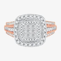 Womens 1 CT.T.W. Natural Diamond 10K or 14K Gold Cushion Side Stone Halo Engagement Ring