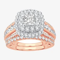 (H-I / SI1-SI2) Signature By Modern Bride Womens 2 CT. T.W. Lab Grown White Diamond 10K or 14K Gold Cushion Bridal Set