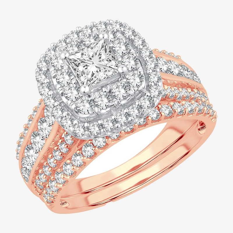 (H-I / SI1-SI2) Signature By Modern Bride Womens 2 CT. T.W. Lab Grown White Diamond 10K or 14K Gold Cushion Bridal Set