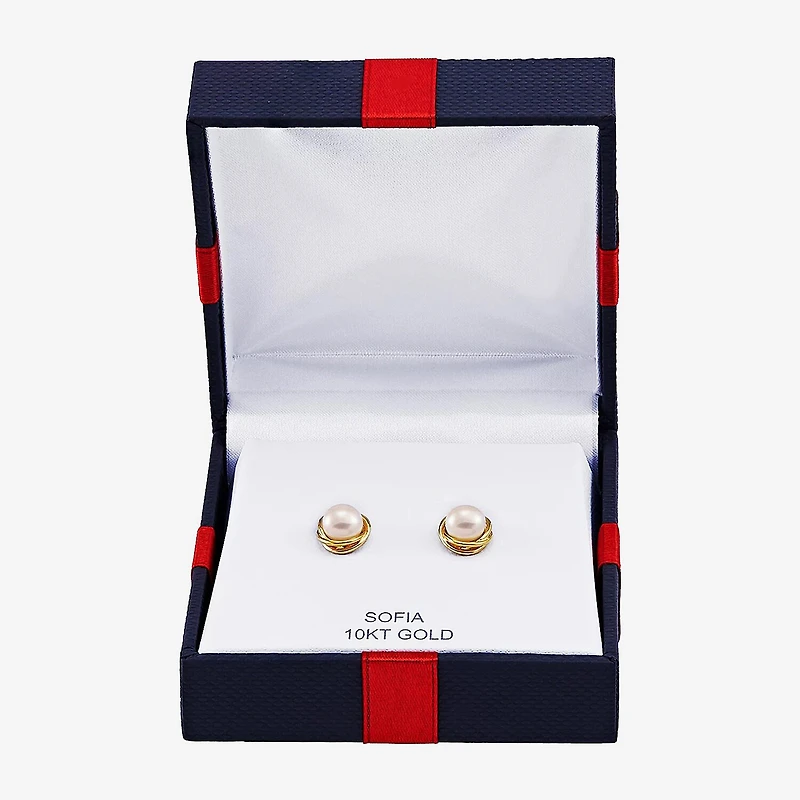 Certified Sofia™ Cultured Freshwater Pearl 10K Gold Knot Stud Earrings