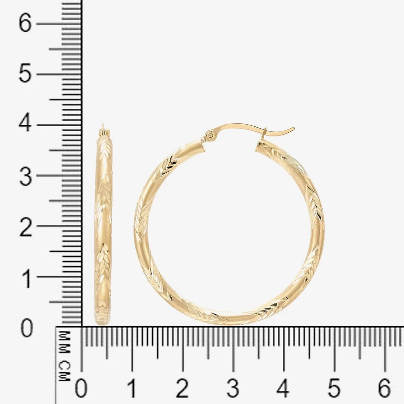 14K Yellow Gold Engraved Chevron Hoop Earrings