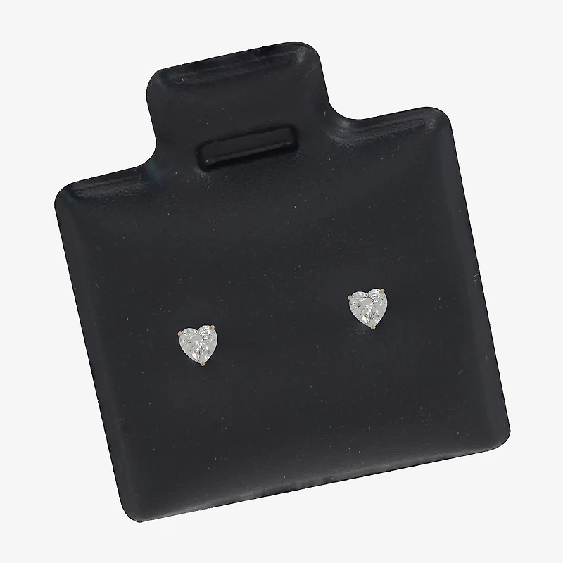 Cubic Zirconia 14K Gold 5mm Heart Stud Earrings
