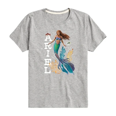 Disney Collection Little & Big Kid Girls Crew Neck Short Sleeve Regular Fit Ariel Princess The Mermaid Graphic T-Shirt
