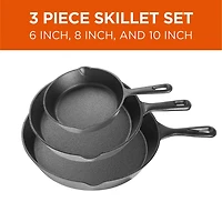 Commercial Chef Cast Iron 3-Piece Skillet