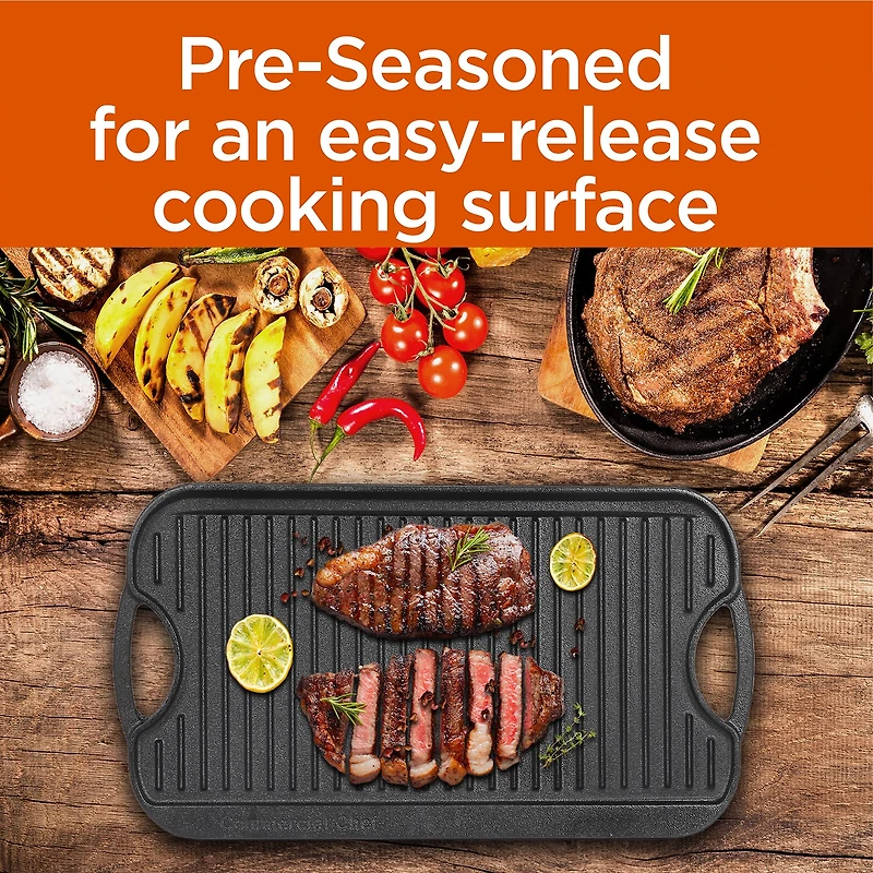 Commercial Chef Reversible Grill Cast Iron Grill Pan