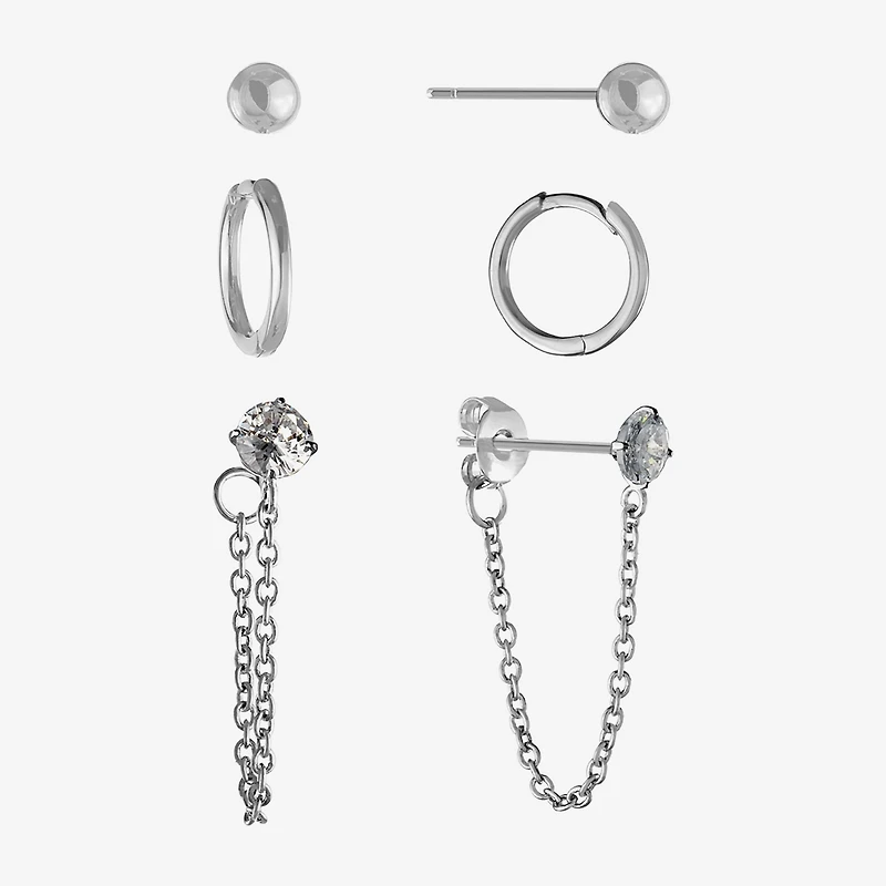 Silver Reflections Womens 3 Pair Earring Set