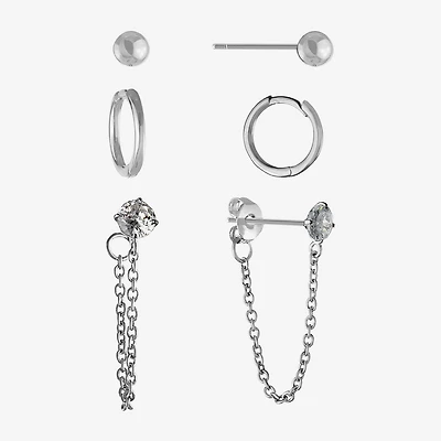 Silver Reflections Womens 3 Pair Earring Set
