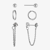 Silver Reflections Womens 3 Pair Earring Set