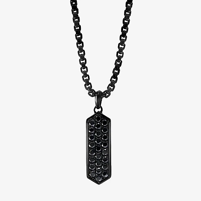 Effy Final Call Limited Quantities! Mens Genuine Black Spinel Sterling Silver Dog Tag 24 Inch Pendant Necklace