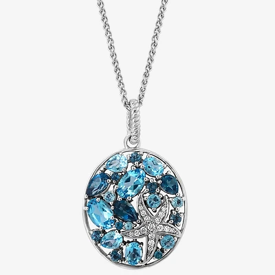 Effy Final Call Limited Quantities! Womens Diamond Accent Genuine Blue Topaz Sterling Silver Oval 18 Inch Pendant Necklace