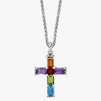 Effy Final Call Limited Quantities! Womens Genuine Multi Color Sterling Silver Cross 18 Inch Pendant Necklace