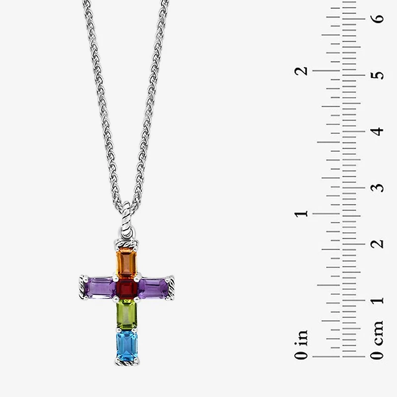 Effy Final Call Limited Quantities! Womens Genuine Multi Color Sterling Silver Cross 18 Inch Pendant Necklace
