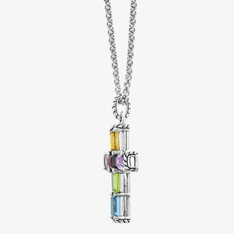 Effy Final Call Limited Quantities! Womens Genuine Multi Color Sterling Silver Cross 18 Inch Pendant Necklace