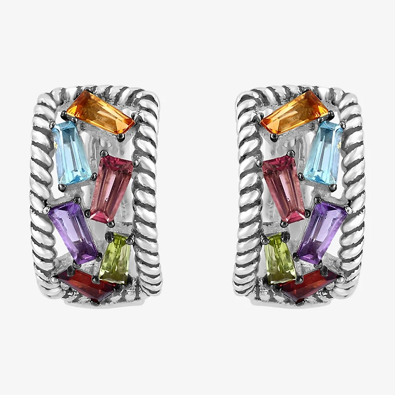 Effy Final Call Limited Quantities! Womens Genuine Multi Color Sterling Silver 10mm Hoop Earrings