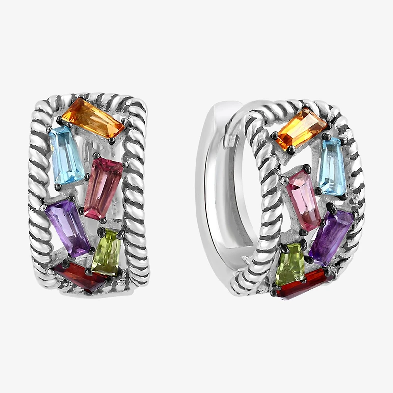 Effy Final Call Limited Quantities! Womens Genuine Multi Color Sterling Silver 10mm Hoop Earrings