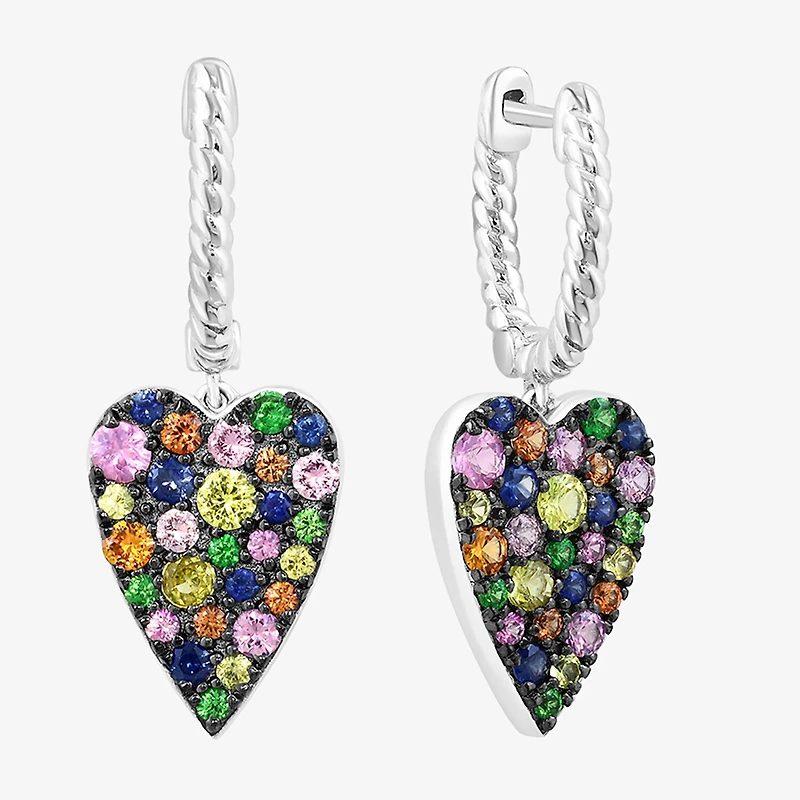 Effy Final Call Limited Quantities! Womens Genuine Multi Color Sterling Silver Heart Drop Earrings