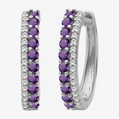 (I-J / I2-I3) Womens 1/10 CT. T.W. Genuine Purple Amethyst 10K Gold 15.3mm Round Hypoallergenic Hoop Earrings