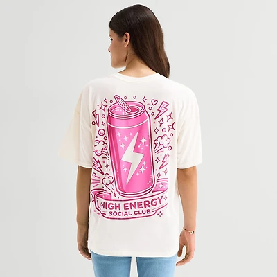 Energy Drink Tee Womens Juniors Crew Neck Short Sleeve Oversized Graphic T-Shirt