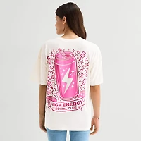 Energy Drink Tee Womens Juniors Crew Neck Short Sleeve Oversized Graphic T-Shirt