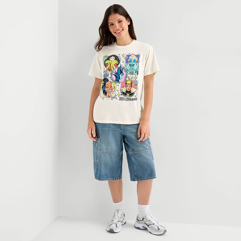 Disney Villians Boyfriend Tee Womens Juniors Crew Neck Short Sleeve Loose Fit Graphic T-Shirt