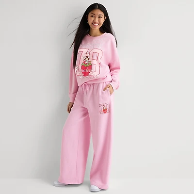 Strawberry Shortcake Sweatpant Womens Juniors Wide Leg Mid Rise Fleece