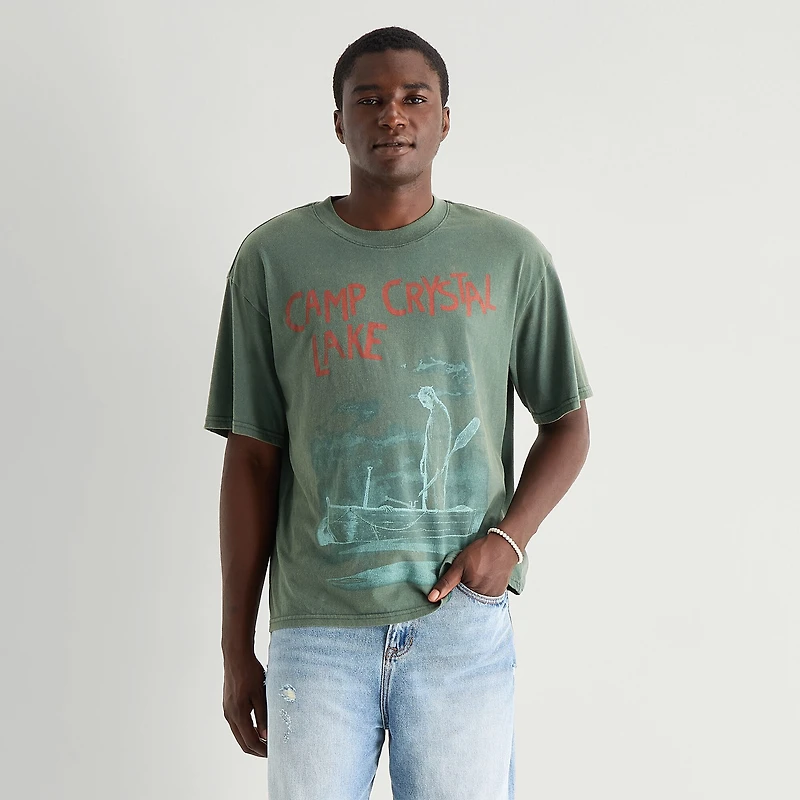 Camp Crystal Mens Crew Neck Short Sleeve Boxy Fit Graphic T-Shirt