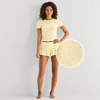 Arizona Body Cloud Kissed Womens Round Neck Short Sleeve Juniors Pajama Top