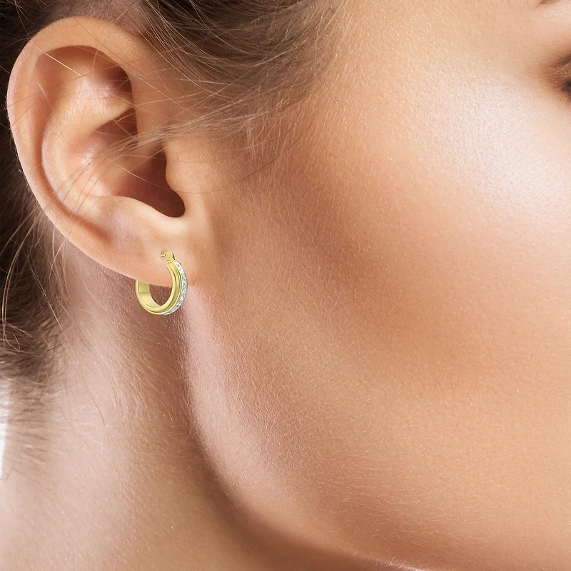 Womens 14K Two Tone Gold 12.5mm Hoop Earrings