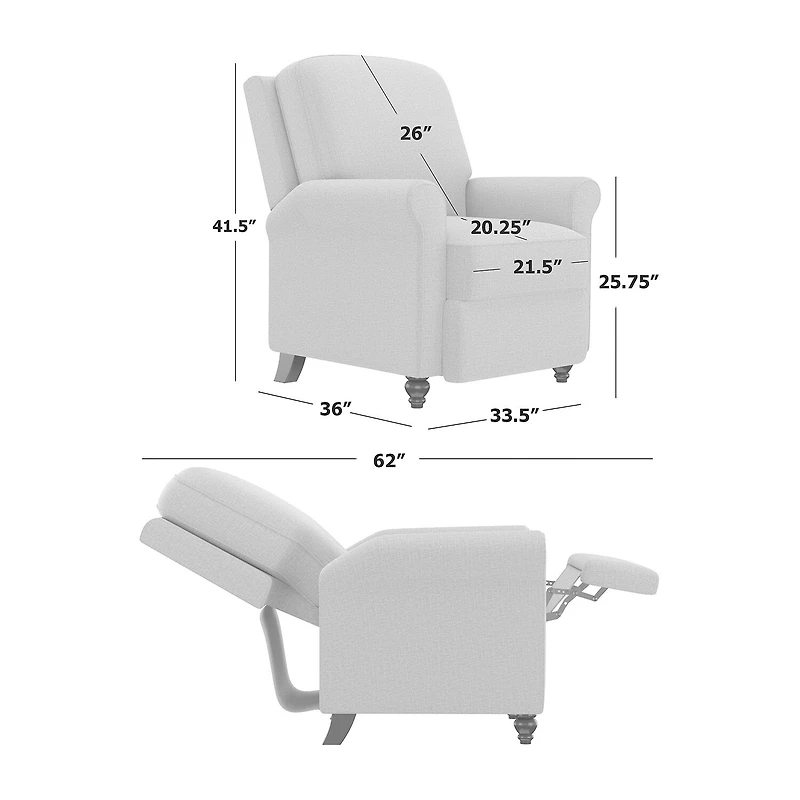 ProLounger Keaton Transitional Roll-Arm Push Back Recliner Coral Print Fabric