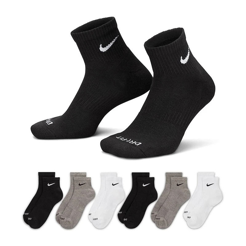 Nike Everyday Plus Cushioned Unisex Adult Breathable Multi-Pack 6 Pair Quarter Ankle Socks