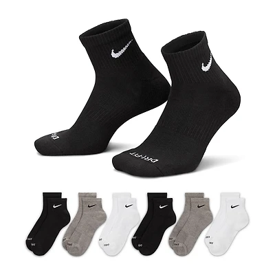Nike Everyday Plus Cushioned Unisex Adult Breathable Multi-Pack 6 Pair Quarter Ankle Socks